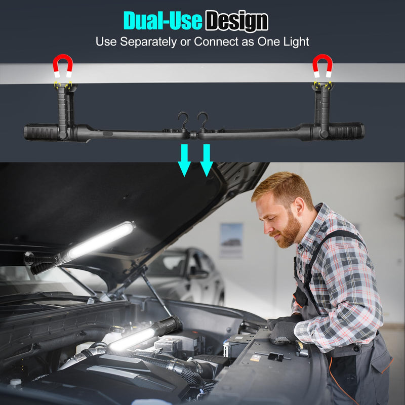 SYLSTAR Mechanic Work Light Bar with Upgraded Sensor Control - 2400LM LED, 4400mAh Rechargeable Underhood Work Light with Hooks & Magnetic Base for Car Repairing, Garage Workshop, Emergency(Black) Black