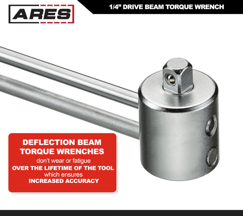 ARES 70213-1/4-inch Drive Beam Torque Wrench - 0-80 Inch/Pounds and 0-9 Newton/Meter Torque Wrench - High Visibility Markings for Easy Readings 1/4" Drive Beam Torque Wrench
