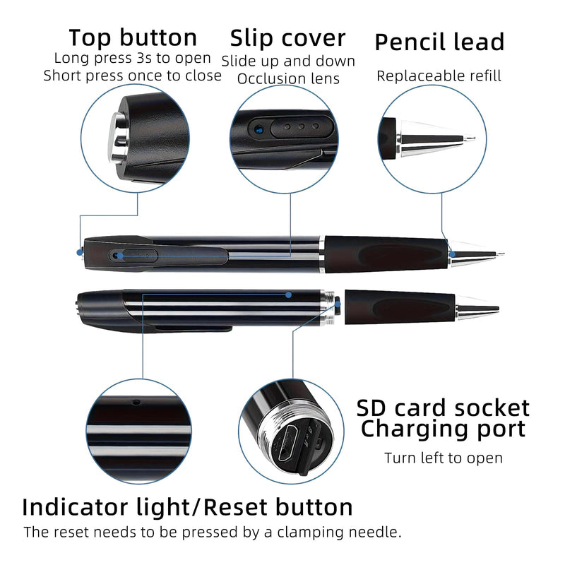 HD 1080P Mini Hidden Camera Pen with 32GB，No WiFi Needed No Audio | One-Button Control Nanny Cam with Video & Photos,70-Minutes Battery,Suitable for Indoor and Outdoor Security and Recording