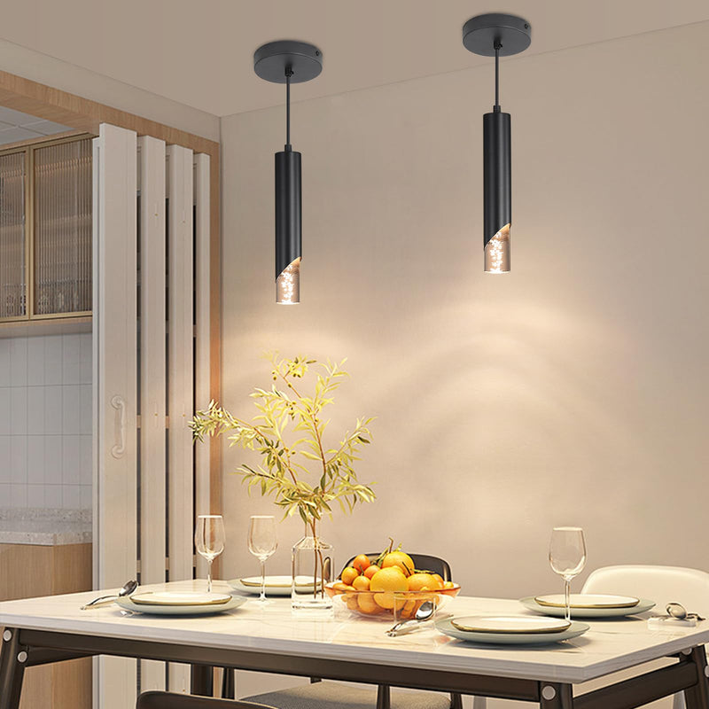 Minimalist Kitchen Island Pendant Lights, Black Modern Linear Hanging Light Fixture, Bubble Acrylic, Adjustable 2700K/4500K/6500K, LED Ceiling Lighting for Dining Room, Bedside, Bathroom, Bar 1 Pack Black Short Bubbles