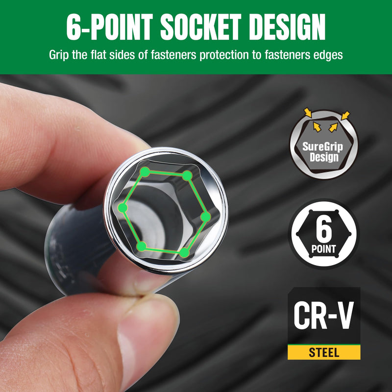 SK 1/4" Drive Socket Set, Deep Metric Sockets, 13-Piece 4-14 mm, SuperKrome Finish, Premium CR-V Construction, with Aluminum Socket Organizer