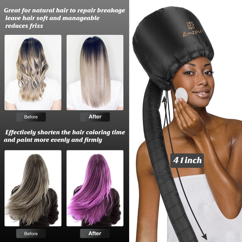Bonnet Hood Hair Dryer Attachment - Soft, Adjustable Extra Large Bonnet Hair Dryer for Speeds Up Drying Time at Home, Easy to Use for Styling, Curling and Deep Conditioning (Black) Black