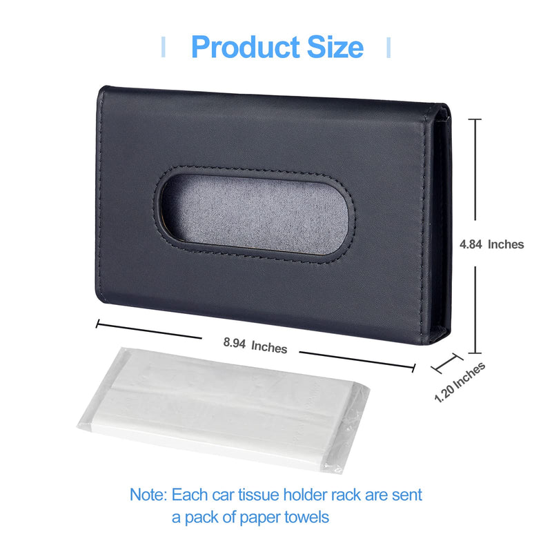 Car Tissue Holder, Upgraded Version Hanging Tissue Holder in Car, Premium PU Leather Car Napkin Holder for Universal Auto, Easy Use (Black)