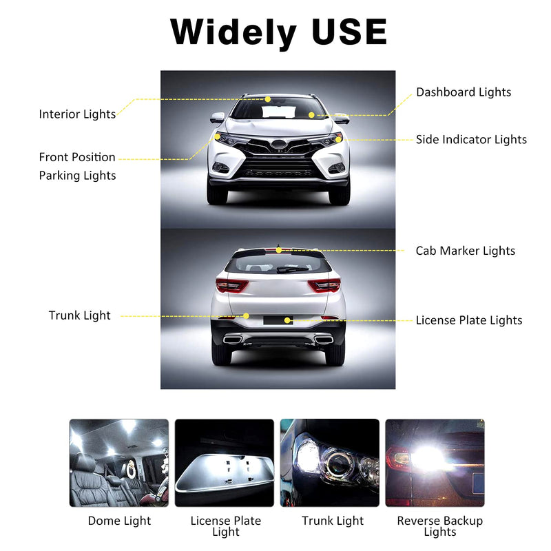 T10 921 194 168 175 LED Bulbs White 20-Packs, Super Bright 3014 42-SMD LED Replacement 12 Volt RV Camper Trailer Boat Trunk Interior Dome Map License Lights, Backup Reverse Lights