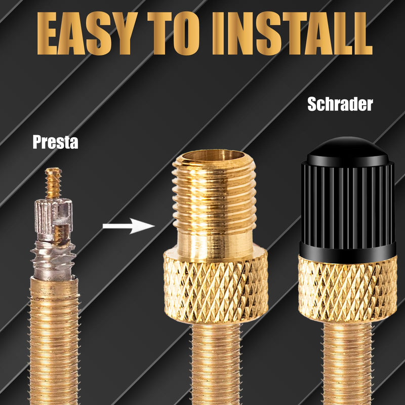 2PCS Brass Presta Valve Adapter, Convert Presta to Schrader Adaptor, Inflate Tire Using Standard Pump or Air Compressor for Bikes, 2 Pack Black Tire Valve Caps(Reticulated Grain Style) 2 pcs + 2 caps 2PCS Reticulated Grain Style + 2 Caps