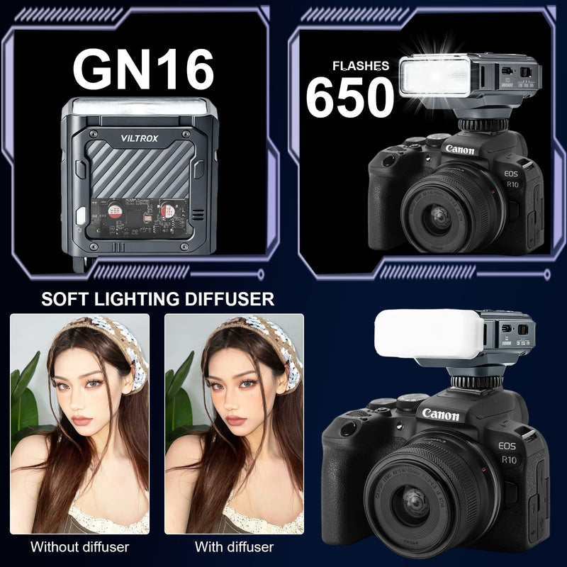 VILTROX 26Ws TTL Mini Flash Speedlite for Canon, GN16 1800mAh, 1S Rapid Recycle On-Camera Flash Mini Speedlight, Spark Z3-C Flash Speedlight with Diffuser,Not for Canon 7D Z3 For Canon(Gray)