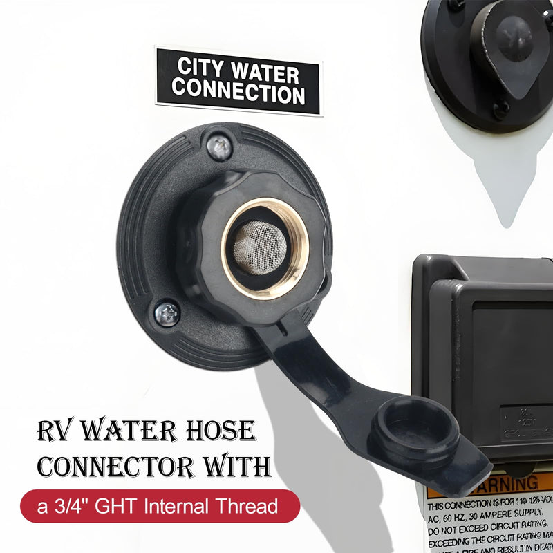 Rv Water Connection Inlet, Water Fill Inlet Flange Brass with Check Valve for RV, Campers vehicles equipped with water Systems Black 1 Pcs