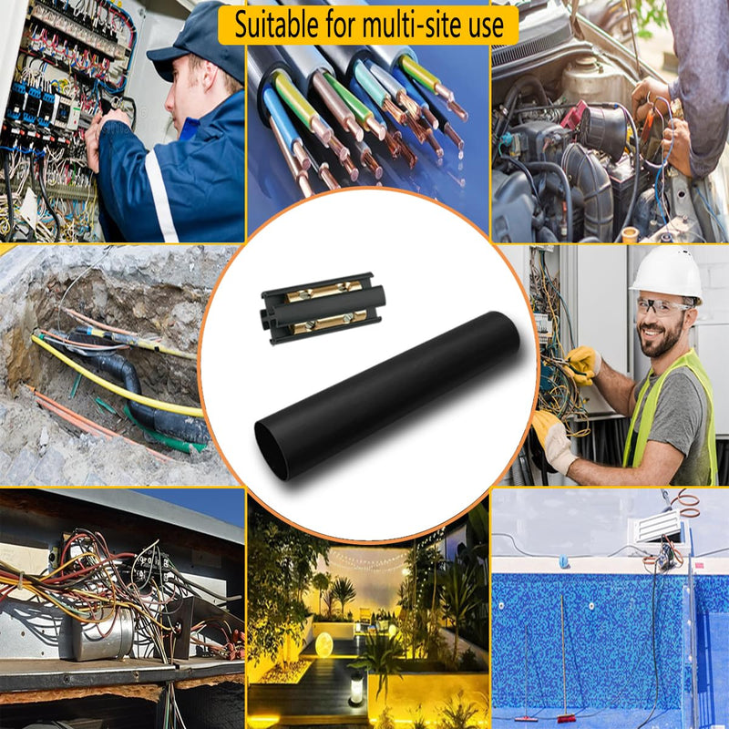 Underground Wire Splice Kit, 600V Direct Burial UF Cable Connectors with Heat Shrink Tubing, Fits 14/3 to 8/3 Wire. 2 Sets
