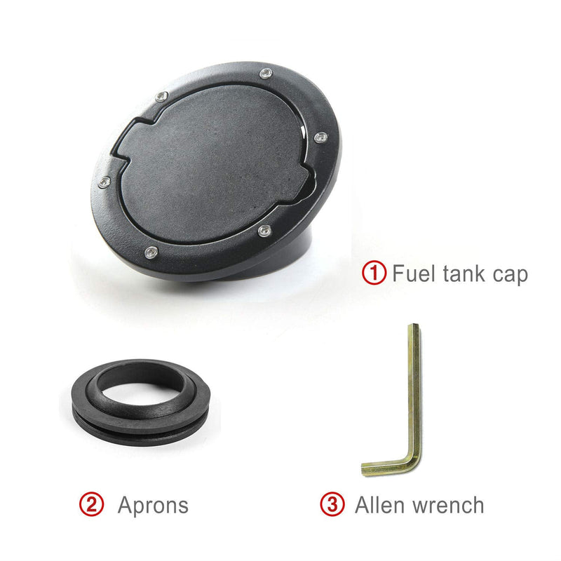 JeCar Aluminum Gas Cap Fuel Filler Door Cover for Jeep Wrangler 2007-2018 JK & Unlimited Accessories (Black) Black-A