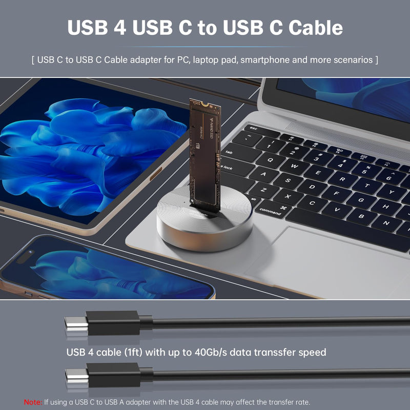 40Gbps USB 4 M.2 NVMe SSD to USB C Docking Station, M.2 SSD to USB C Reader Adapter for M.2 M Key, B+M Key PCIE NVMe SSD Dock, Size for 22110 2280 2260 2242 2230 Enclosure - Aluminum Alloy Pilot C50D-R