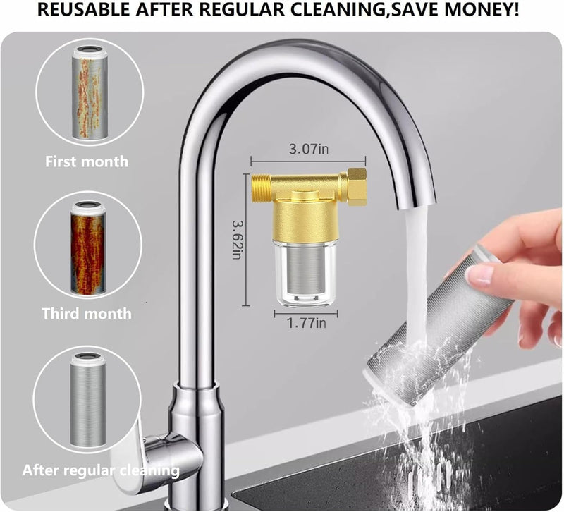 FA20 Brass Sediment Filter, Reusable Washer Water Filters, Traps Sand, Rust, 40 Micron Inline Water Filters for Washing Machines, Shower, Well