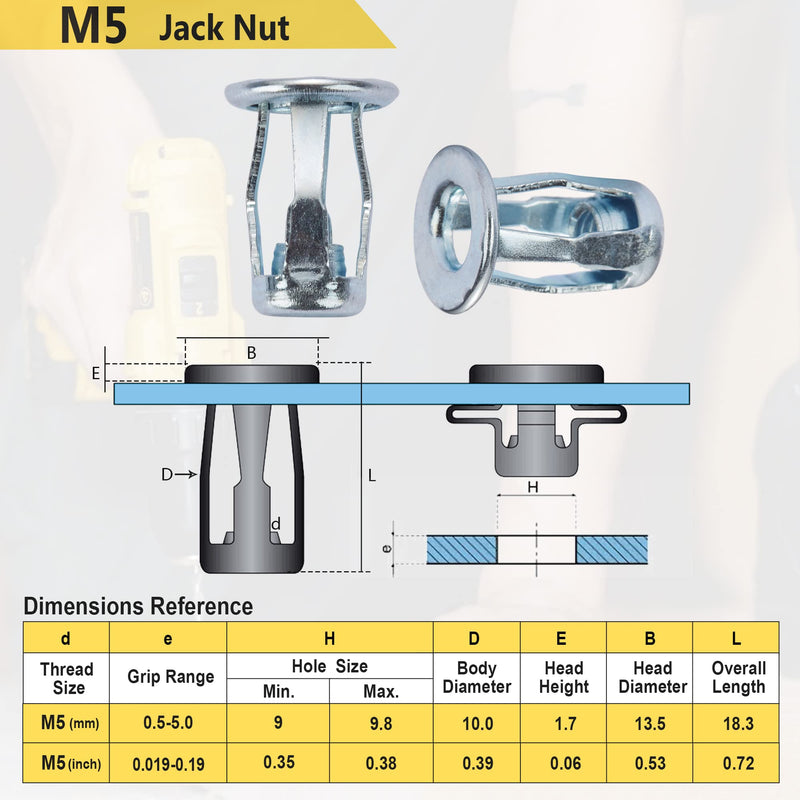 M5 Jack Nut with Installation Tool Kit Threaded Insert Petal Nuts Nutserts Jacknut Srew Anchor Spider Rivnut Blind for Plastic Polywood Pressboard Hardboard M5-20PCS-Steel (With Tool)