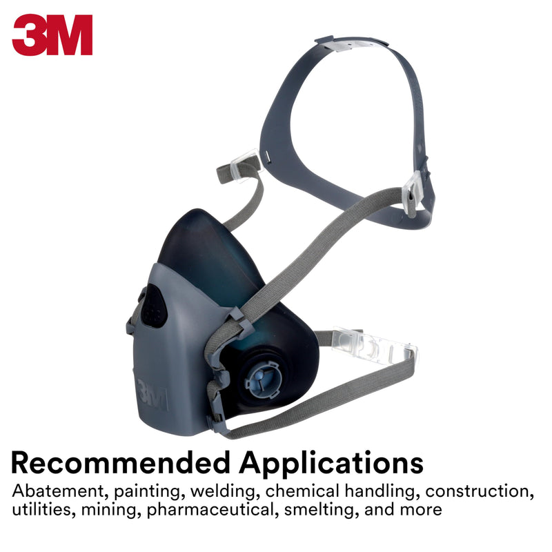 3M Reusable Respirator Half Facepiece 7502, NIOSH, 3M Cool Flow Valve, Dual Airline Supplied Air Compatible, Integrated Dropdown Suspension, Bayonet Connections, For Chemical Handling, Painting, Med Medium