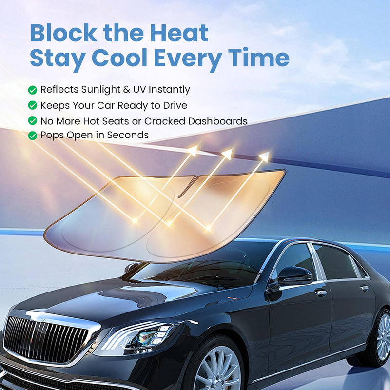 Windshield Sun Shade for Chevrolet Silverado 2019-2025 – Custom Fit Sun Shield with Mirror Cut‑Out, Blocks Heat & UV, Foldable with Storage Pouch - Chevy Silverado Windshield Sunshade for Chevrolet Silverado (2019 - 2025)