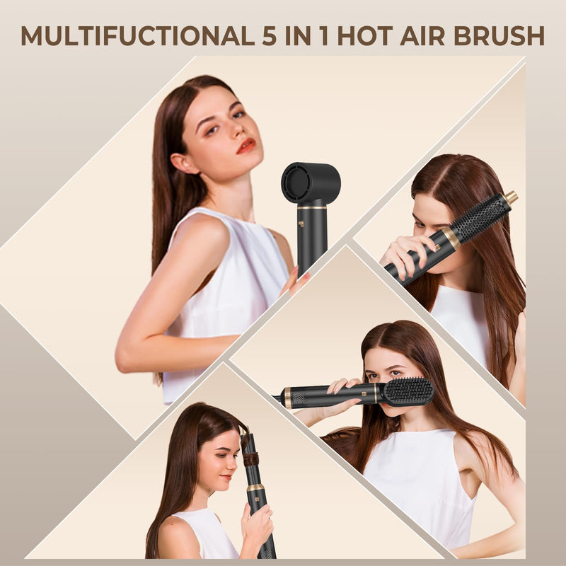 Hair Styler 5 in 1, Magic Hairstyler, 1000W Hair Dryer Brush with Curl, Straighten, Volumise, Smooth and Hairdryer Brushes for Styling,All Hair Types Negative Ion Hair Care (Black) Black