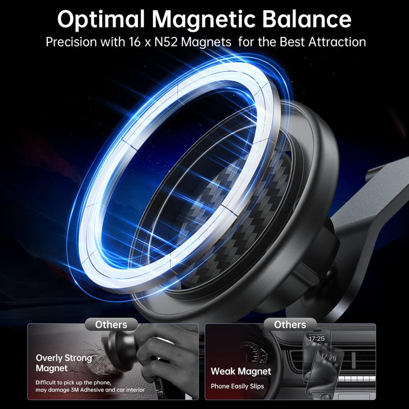 SYNCWIRE MagSafe Car Mount for Dashboard,Foldable Aluminum Arm,Black | Premium Magnetic Phone Holder for Tesla&Cars,Strong Magnet,Aluminum Alloy,Ultra Stable for iPhone 17 16 15-12 Pro Max&More Black