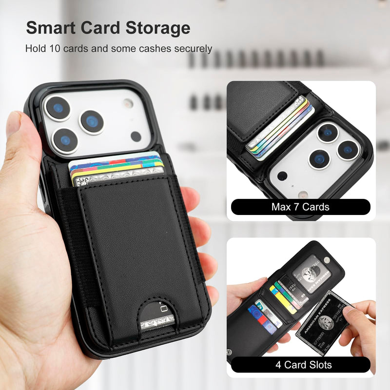 KIHUWEY for iPhone 17 Pro Case Wallet with Card Holder, Large Capacity RFID Blocking Flip PU Leather Kickstand Magnetic Clasp Shockproof Protection Credit Card Slots Cover 6.3 Inch (Black) Black