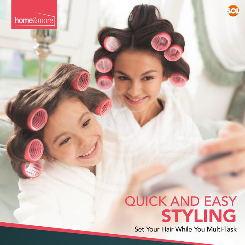 SOL 4pk Pink Self Grip Hair Rollers - Volume Boost Self Holding Rollers | Bouncy waves styling curlers that reduce heat damage, compact travel friendly for long and short hair