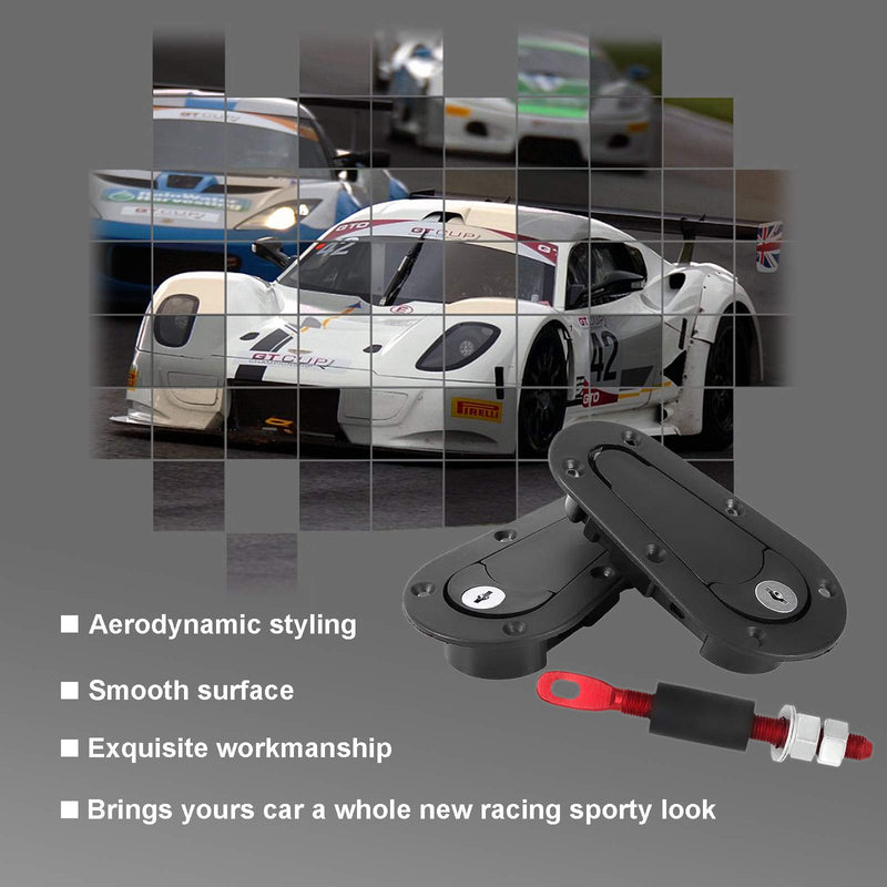 Flush Hood Latch and Pin Kit - Black，Universal Racing Car Hood Pin Engine Bonnet Latch Lock Kit