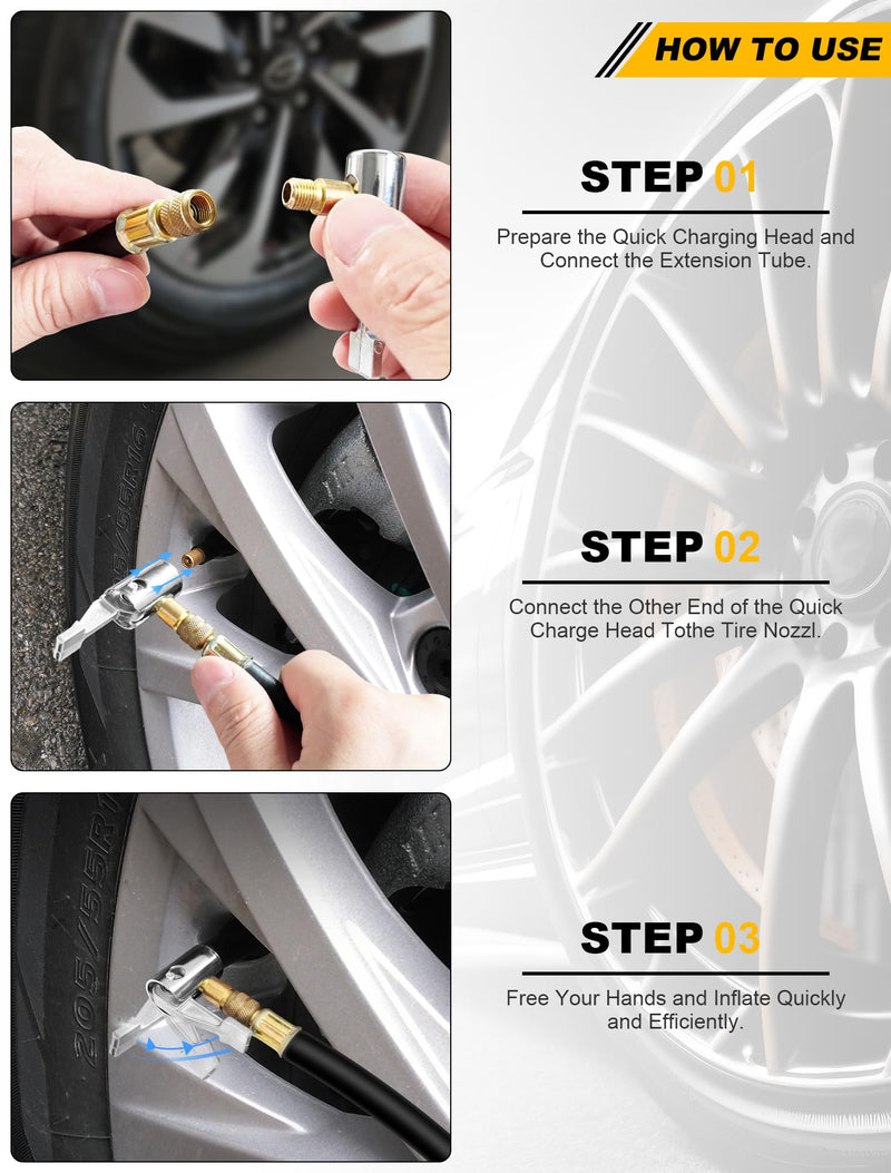 2-Packs Lock On Air Chuck Tire Inflator Hose Adapter, Metal Locking Tire Chuck with Standard Tire Valve Thread, No Leakage Tire Inflating Hose Nozzle for Portable Tire Pump/Air Compressor Locking Tire Inflator Nozzle