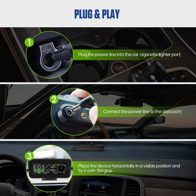 M60 Car Inclinometer for Off-Road SUV Vehicles, MPH KMH GPS Speedometer with Compass, Multifunctional Digital HUD Level Tilt Gauge Angle Slope Meter with Coordinate Display M60