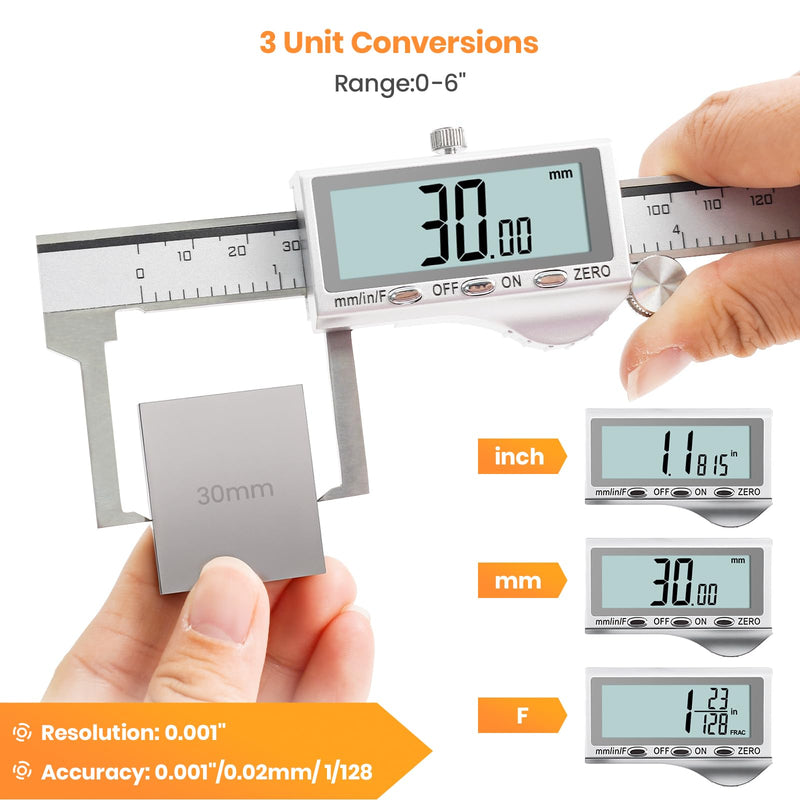 HARDELL Digital Caliper, Disc Brake Rotor Micrometer- F/MM/in, Brake Measuring Tool with Caliper, Large LCD Screen, 6" Stainless Steel Vernier Caliper for Disc Brake, Tread Depth Gauge & Storage Case