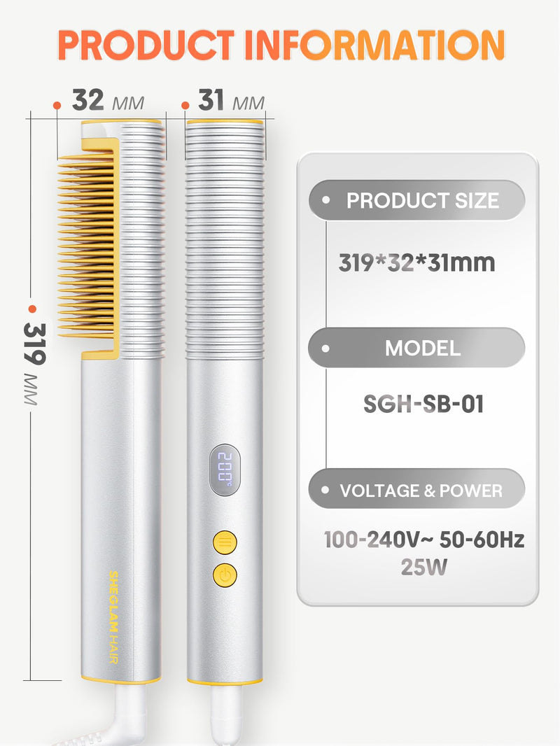 SHEGLAM 3D Ionic Straightening Brush for Thick Hair, 24K Gold Heated Comb, Anti-Scald, 60s Heat-Up, Auto-Off, Frizz Control