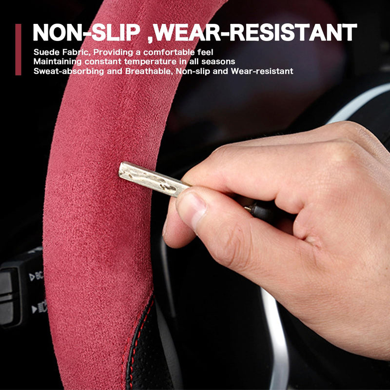 Suede & Napa Leather Steering Wheel Cover for Men Women, Universal Fit 14.5" to 15", Sweat-Absorbent Breathable Auto Protector for Summer & Winter Driving, Odorless Car Accessories(Coffee) Brown