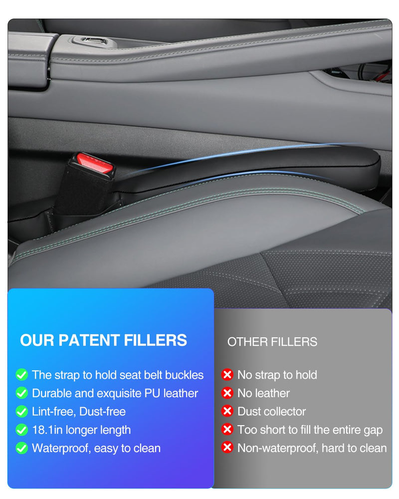 Leather Car Seat Gap Filler Universal for Car Truck SUV to Block The Gap Between Seat and Console Stop Things from Dropping 2 Sets Black