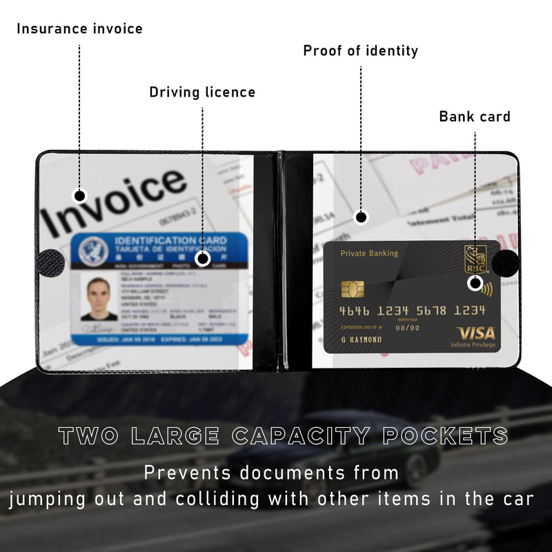 Ziciner Car Registration and Insurance Holder, 5.2"× 4.7" Premium Auto Glove Box Organizer with Closure, Essential Vehicle Document Holder for Card, Driver License (Black) 1 PC Black