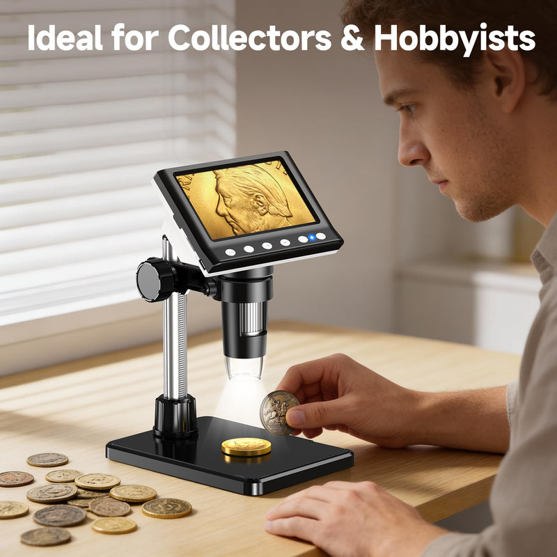 4.3" Coin Microscope Digital Microscope for Collectors 1980P HD Error Coin Magnifier with 8 LED Lights, Compatible with Windows/Mac DM7