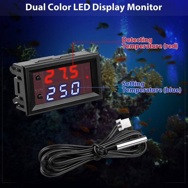 4 Pieces 12V Electronic Temperature Controller Programmable -50 to 110 Degree Celsius Heating/Cooling Thermostat Control Switch Module Ntc Waterproof Sensor Probe Dual Color LED Display Monitor 4