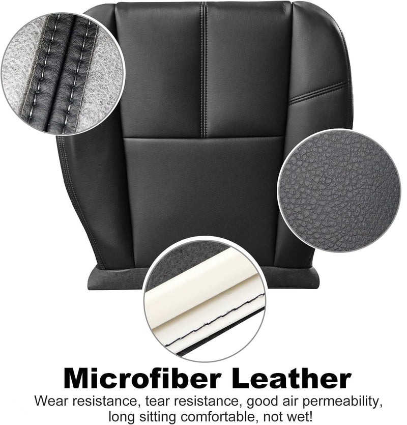 GXARTS Driver or Passenger Side Bottom Replacement Leather Seat Cover Black Compatible with Chevy Avalanche Silverado Suburban Tahoe GMC Sierra Yukon 2007 2008 2009 2010 2012 2013 2014