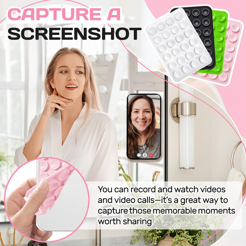 2PCS Silicone Double-Sided Suction Phone Case Mount,Strong Grip Holder Phone Accessories for Smartphones,Hands-Free Mirror Shower Phone Stand for Selfies (White & White) White & White