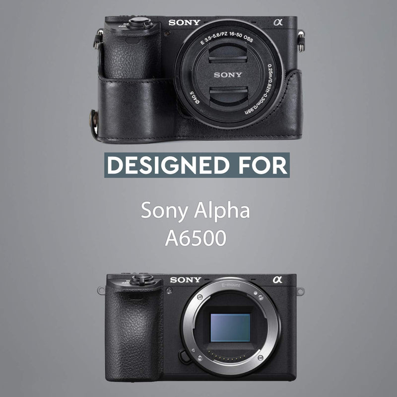 Megagear MG1203 Sony Alpha A6500 Ever Ready Genuine Leather Camera Half Case & Strap with Battery Access, Black