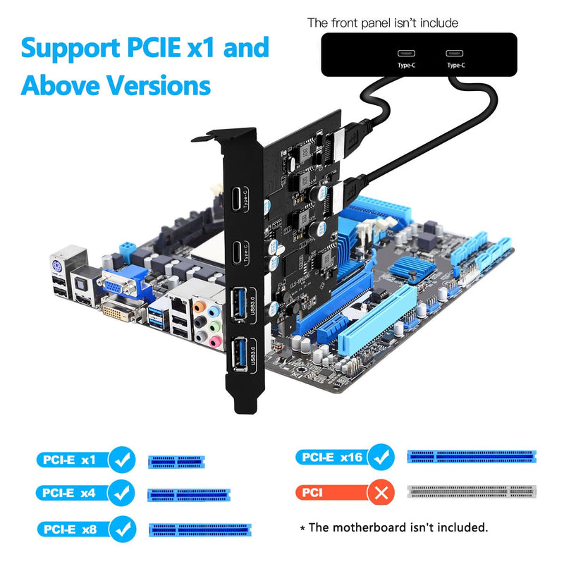 6 Ports USB PCIE Card (2X Type-E Adapter,2X USB 3.0-C, 2X USB A) PCI Express Cards PC Front Panel Header for Windows 7/8/10 Linux and MacPro 4.1/5.1 2 USB 3.0-C, 2 USB A,2 Type-E Adapter