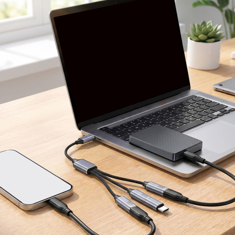 USB C Splitter 1 in 3 Out, USB Type C Splitter Male to 3 Female Ports, Power Charging & Data Transfer Adapter for Laptop Flash Drive Keyboard Mouse (Gray)