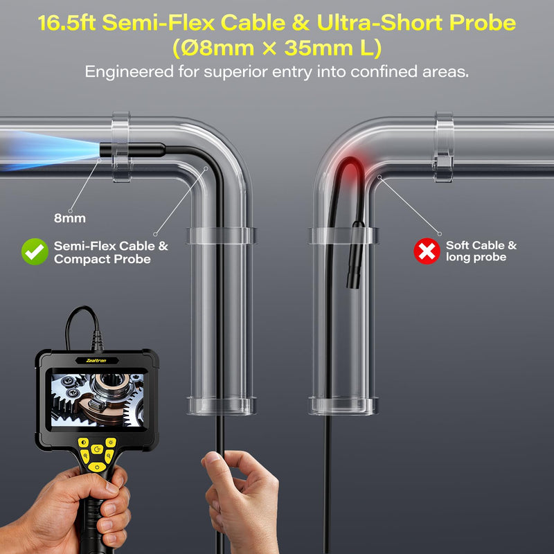 Handheld Endoscope Camera with Light – 16.5FT Semi-Rigid Cable 4.3'' IPS Screen Snake Camera with 8 LED Lights, IP67 Waterproof Borescope for Automotive Repair, Plumbing Inspection, HVAC