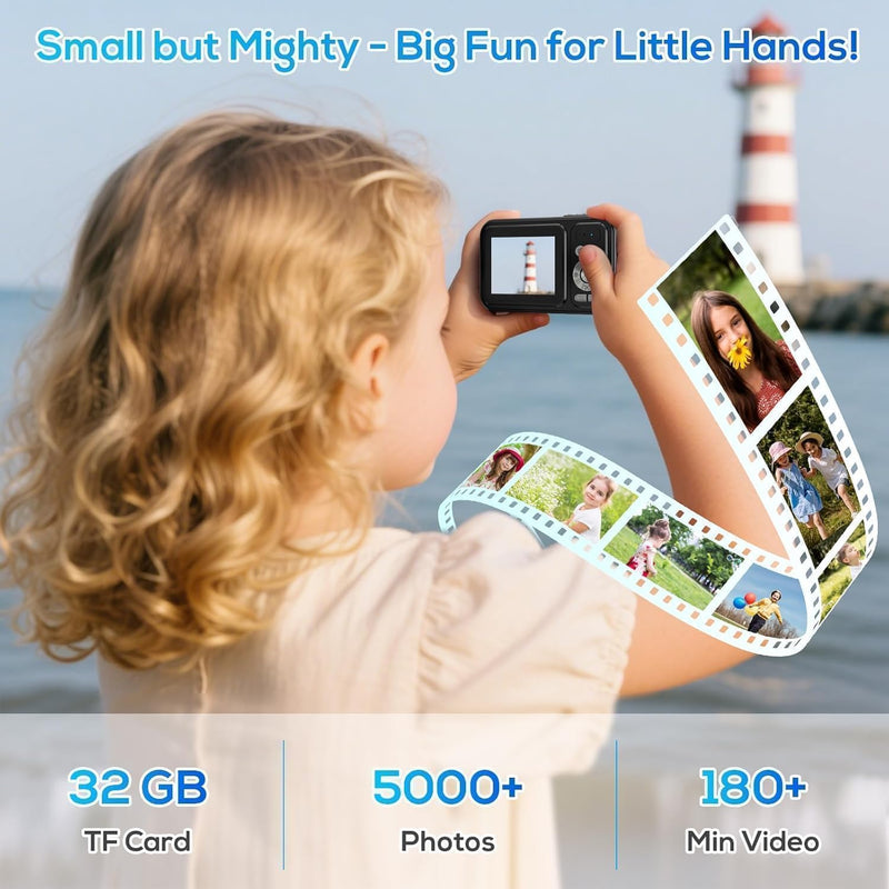 Digital Camera for Kids, 48MP FHD 1080P Point and Shoot Digital Cameras with 16X Zoom Anti-Shake, Compact Portable Cameras for Photography, for Boys Girls Teens Beginners glossy black