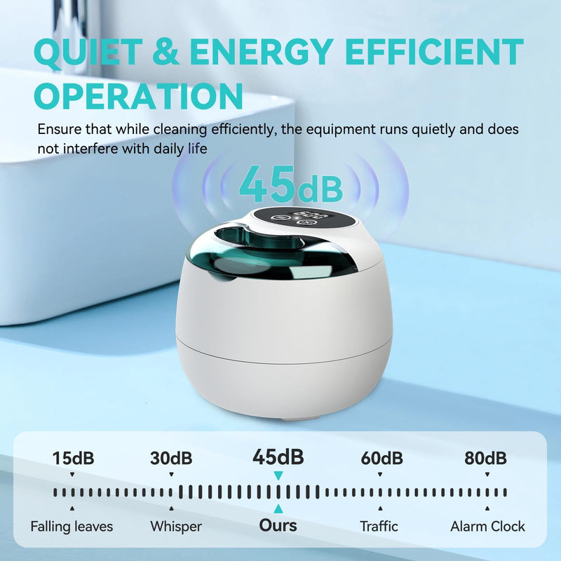 Ultrasonic Denture Retainer Cleaner Machine - 45kHz Retainer Cleaner Machine with 200ML Dental Cleaning Pod, 4 Modes Ultrasonic Cleaner for Denture, Mouth Guard, Aligner, Braces, Toothbrush, Jewelry White