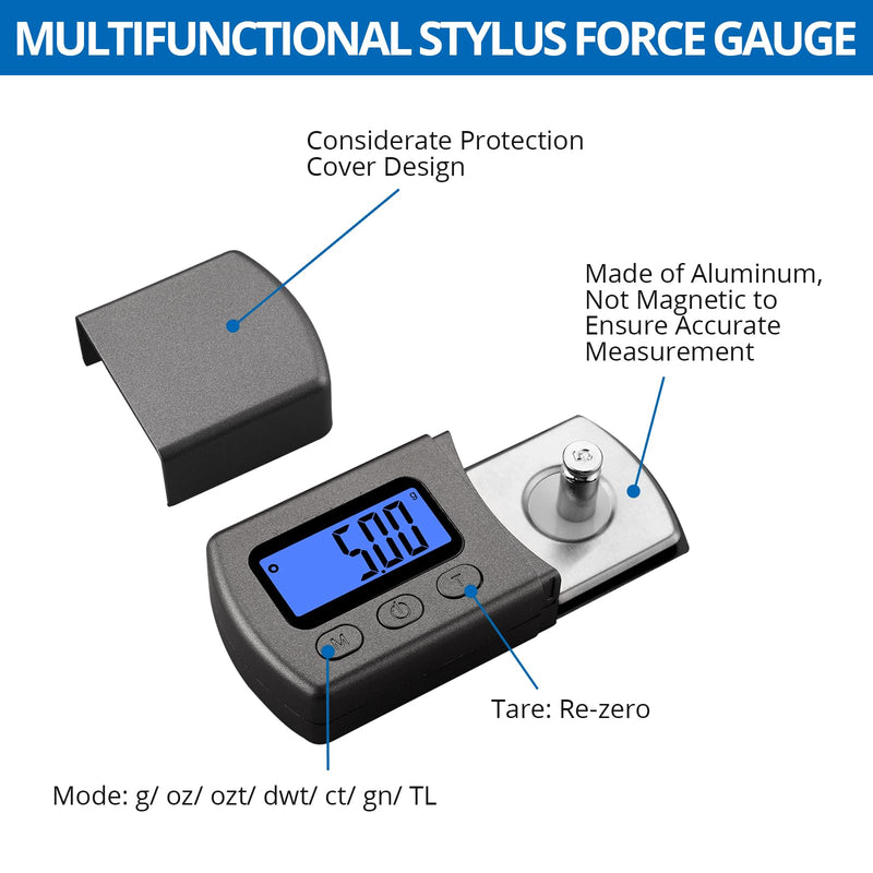 Digital Turntable Stylus Force Scale Gauge 0.01g/5.00g Blue LCD Backlight,CRLITSIY Stylus Pressure Gauge for Tonearm Phono Cartridge