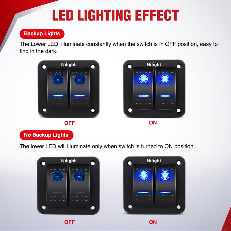 Nilight 16AWG LED Light Bar Wiring Harness Kit 12V On/Off 2 Gang Rocker Switch Panel Power Relay Blade Fuse 5Pin Toggle Switches for Cars Boat ATV Trucks-4 Leads 2Gang Rocker Switch 16AWG Wiring Harness