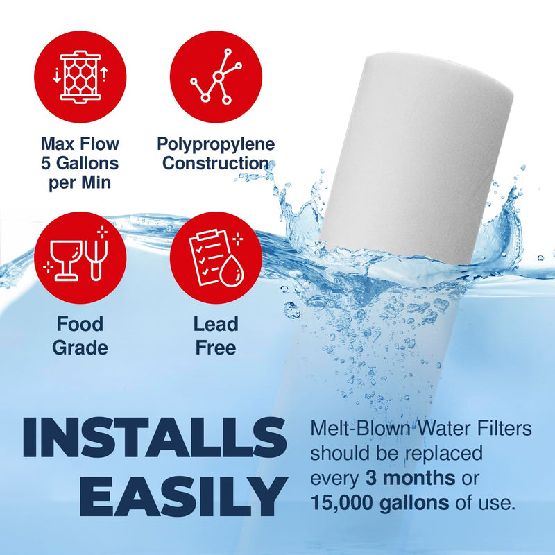 High-Performance 5 Micron 10 x 2.5 Sediment Filter - Whole House Water Filter Replacement Compatible with Well Water Filters - P5, AP110, WHKF-GD05, Made in USA, 4-Pack