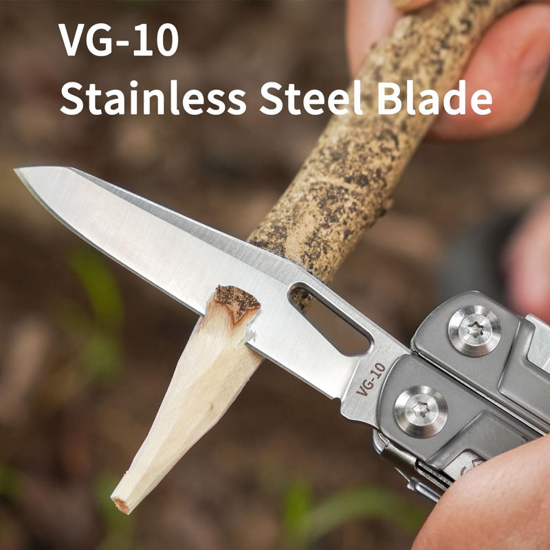 ROCKTOL Multitool Pliers, EDC Multitool Pocket Knife VG10 Blade, 27-in-1 Multi-tool with Titanium-plated Handle, Precision Screwdriver, Gut Hook for Hunting, Backpacking, Hiking, Camping, (Gen-R) VG-10 Knife Blade