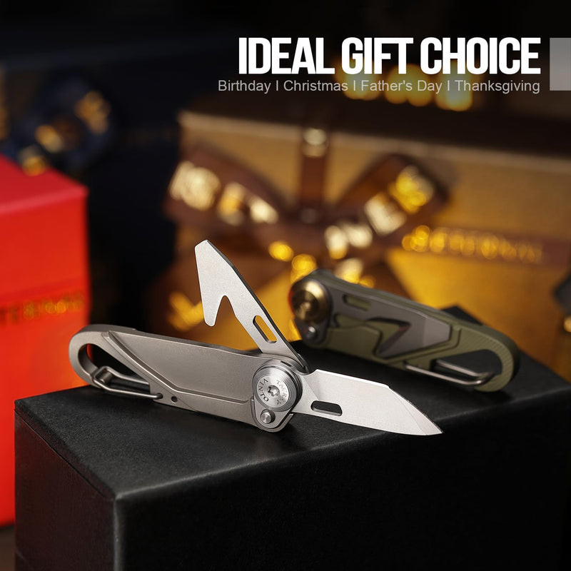 TACRAY Vinto 5-in-1 Titanium Small Pocket Knife – Ultra-Light Mini EDC Multitool Utility Knife with Folding Blade, Seatbelt Cutter, Bottle Opener & Screwdriver, Compact Everyday Carry Grey-Ti