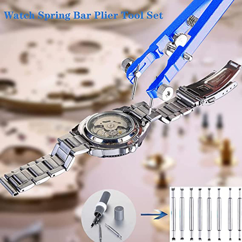 Watch Spring Bar Plier Tool, Spring Bar Tweezer, Watch Band pliers with Robust 8 Alloy Steel Pins, Watch Band Pins Replacement Tool Blue