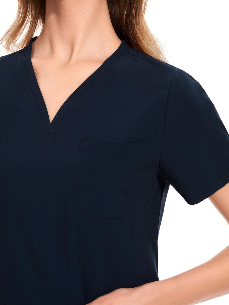 COZYFIT Medical Scrubs for Women Set - Curved V-Neck Scrub Top & Jogger Pants with 8 Pockets Large Navy Blue