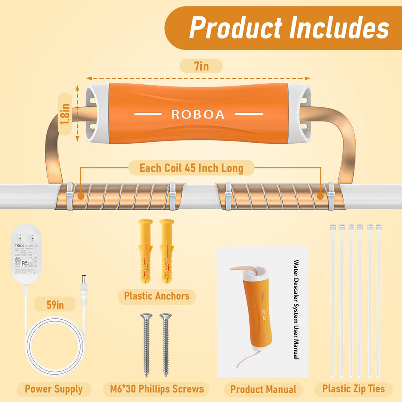 Whole House Capacitive Electronic Water Descaler, Alternative Electronic Salt-Free Hard Water Conditioner, Reduces Limescale Prevents Deposits Build-Up, Different from a Water Softener