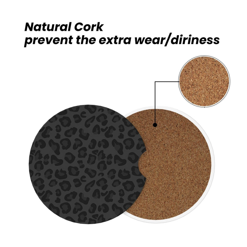 Car Coasters for Cup Holders, 2 Pack Absorbent Ceramics Anti Slip Universal 2.56 Inch Car Cup Coaster for Women Men, Car Interior Accessories - Black Leopard Cheetah Print 2.56 Inches