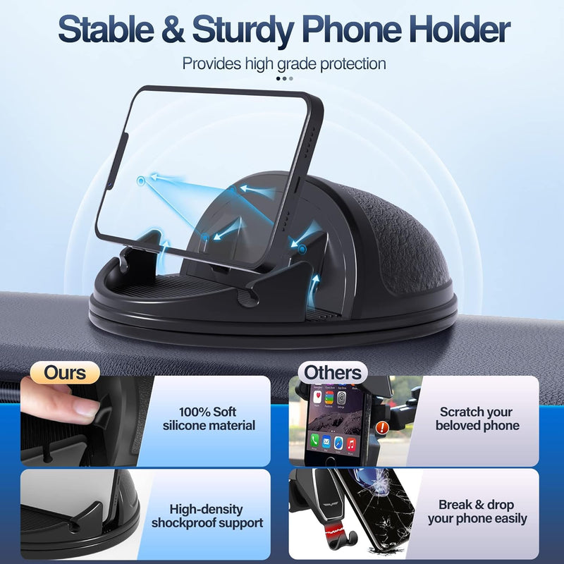 Loncaster 2 Pack Car Phone Holder Mount, [Horizontal 360° Rotatable] Silicone Phone Mount for Car Dashboard, Hands Free Cell Phone Holder Compatible with iPhone 16 15 14 13 12 Pro Max Black-2pack 360° Rotatable